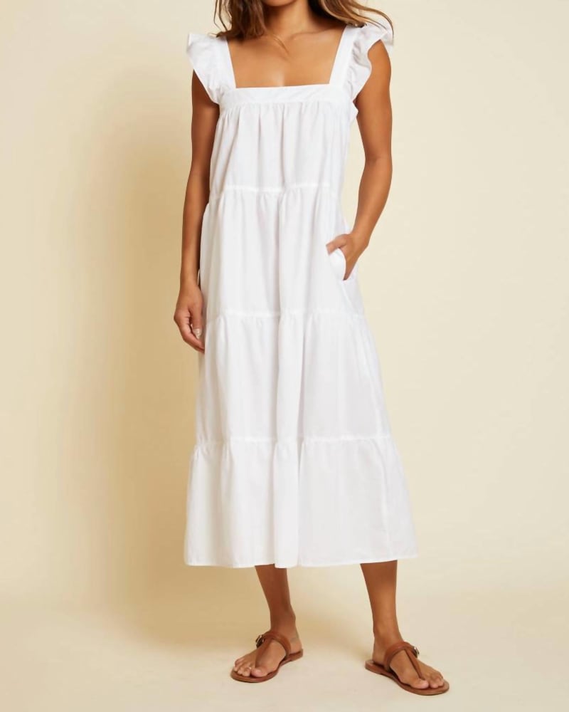 Front of a model wearing a size L Camille Easy Sundress in White in White by Nation LTD. | dia_product_style_image_id:343190